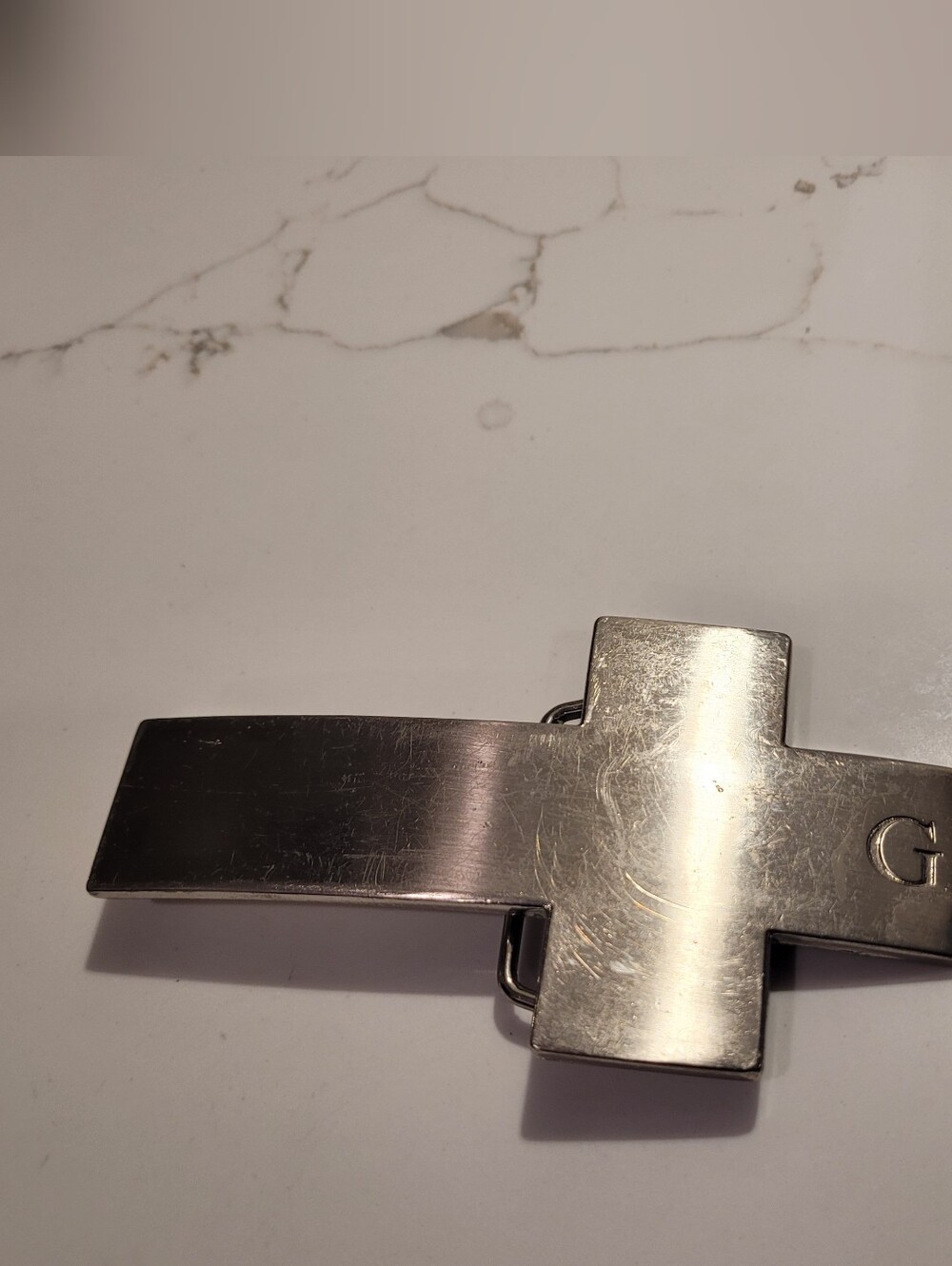 Men's Y2K GUESS Silver Belt Buckle with 'G' Accent
